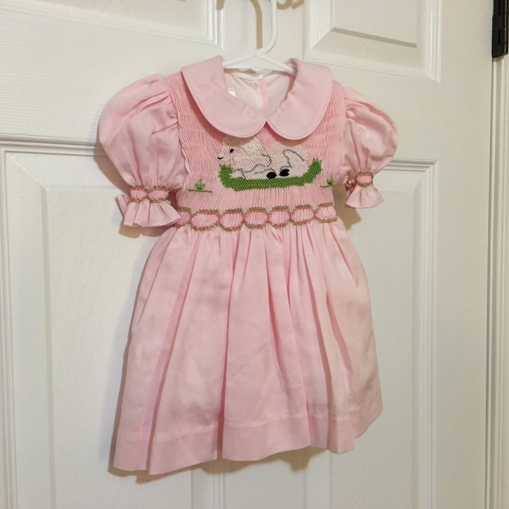 Lamb Smocked Dress 100% Cotton Spring Pink - Picture 6 of 7